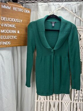 Alfani Women's Emerald Green Shawl Collar Cardigan | Medium